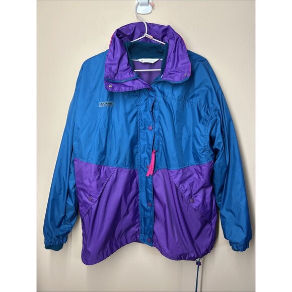 COLUMBIA Women's Large Teal Purple Colorblock Full Zip Jacket Lined Radial Sleev - Picture 1 of 10